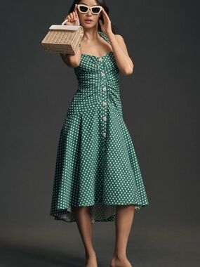 anthropologie green polka dot dress Maeve Anthropologie Green Knit Belted Dress Small